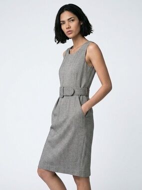 Calvin Klein Sleeveless Belted Sheath Dress in Gray